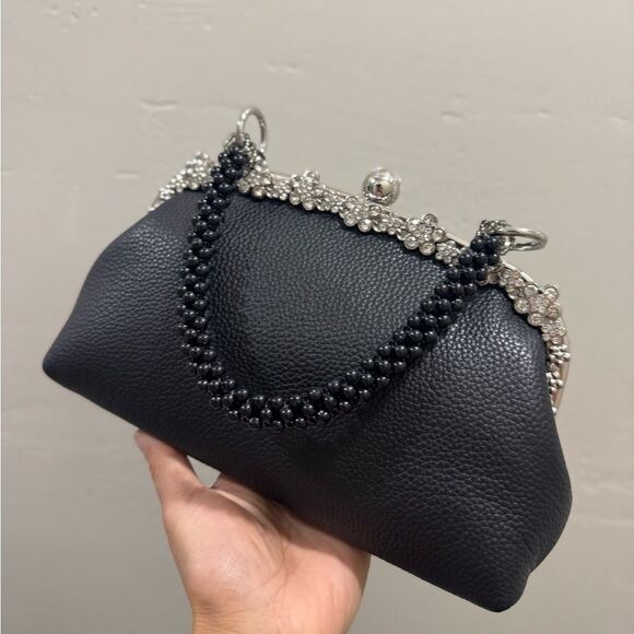 Black Genuine Togo Calfskin Handmade Push-lock Clutch/Wristlet/Evening Bag - Picture 9 of 10